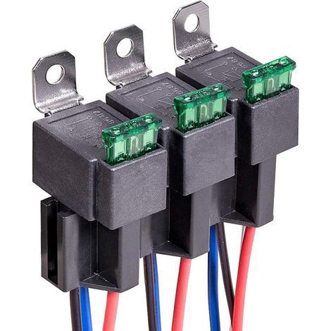 3 pièces Relais Automobile 12V, 4 Broches SPST avec Fusibles à Lame ATO/ATC 30A, Normalement Ouvert pour La Voiture, Prise avec Fils 14 AWG 16 AWG (1/5)