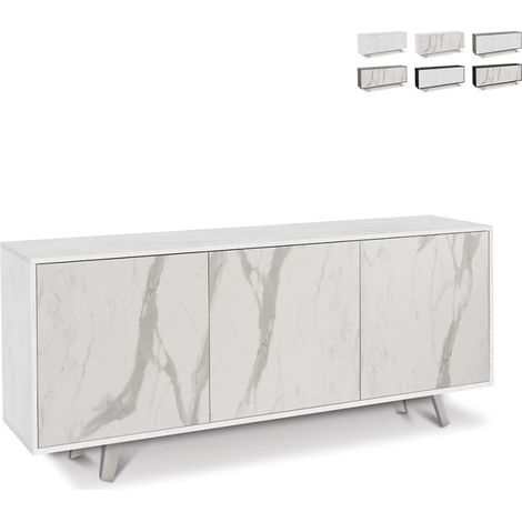 Aparador diseño moderno 3 puertas aparador salón cocina Sterling - Blanco - Mármol Calacatta (1/4)