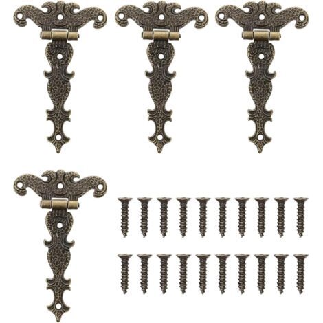 royaluxe-Lot de 4 charnières en T pliantes antiques en bronze - Charnières décoratives rétro sculptées pour portes, armoires, Charnières Vintage en Bronze Charnières Rétro avec Vis Charnières Décorati