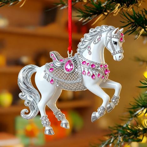 Ornement Cheval - Décoration Arbre De Noël - Figurine Équine En Cristal - Selle Brillante - Pour Intérieur Et Collection - 1 Pièce (1/3)