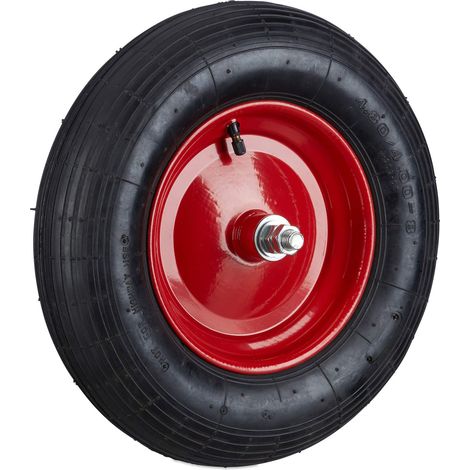 Roue de brouette caoutchouc 200 kg, roue de rechange avec axe, caoutchouc essieu 4.80 4.00-8, noir-rouge (1/5)