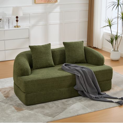 Canapé convertible 2 places 157x84x65 cm en chenille verte, gain de place pour salon FloraGrace (1/5)