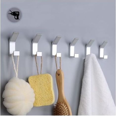 selbstklebende Haken, Doppelhandtuchhaken für Badezimmer, selbstklebende Wandhalterung für Küche, Bad, Büro, Kleiderschrank, Aluminium, Silber (1/5)