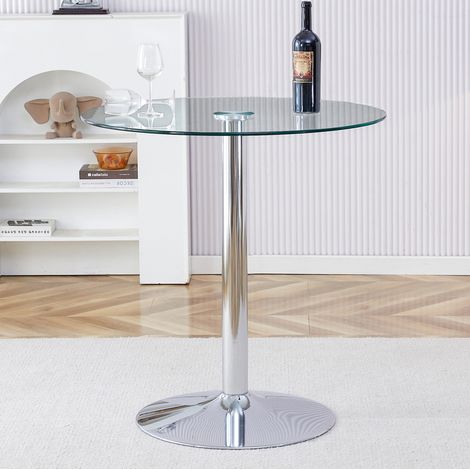 Table de bar ronde 89x89x92 cm transparente en verre et métal avec base stable (1/5)