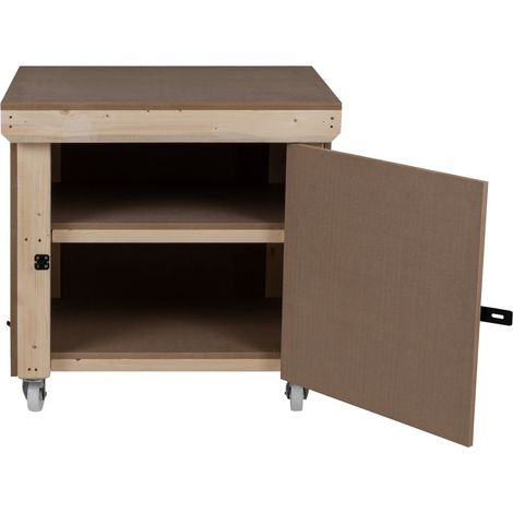 Wooden MDF Top Workbench With Lockable Cupboard (V.9) (H-90cm, D-70cm, L-90cm) double shelf and wheels (1/5)