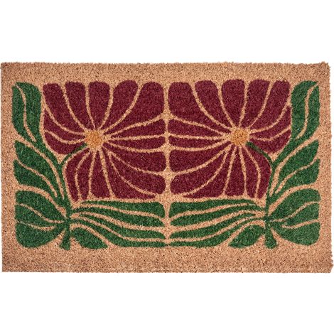 Felpudo de fibra de coco antideslizante 50 x 80 cm con dorso de PVC motivo floral multicolor Tanalian