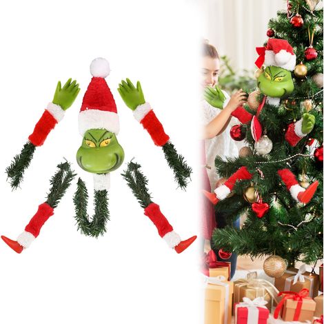 Décoration De Sapin De Noël Monstre Vert, Tête D'elfe, Bras Et Jambes À Suspendre Pour Décoration De Sapin De Noël (1/5)