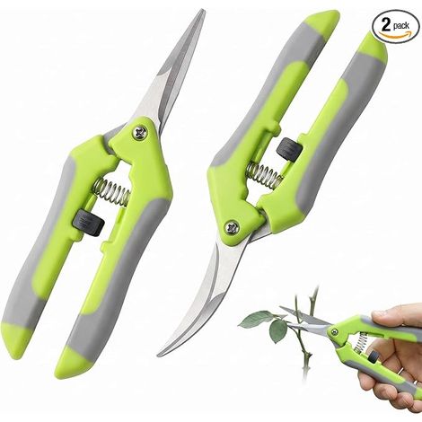 Garden Pruning Shears, Curved Blade Pruning Shears and Straight Blade Gardening Scissors for Plants, Flowers, Bonsai and Branches, Ergonomic Garden Tools, Green (1/5)