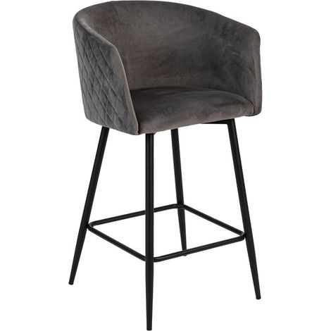 Tabouret Fauteuil de Bar en velours Gris et pieds en métal Noir - Atmosphera (1/5)