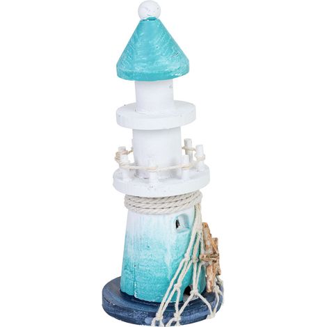 Figura de decoración faro de madera azul 7x7x18h cm