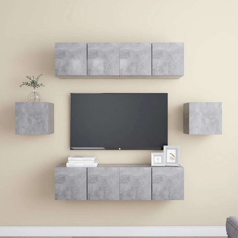 vidaXL Set muebles de salón TV 6 pzas madera ingeniería gris hormigón (1/5)