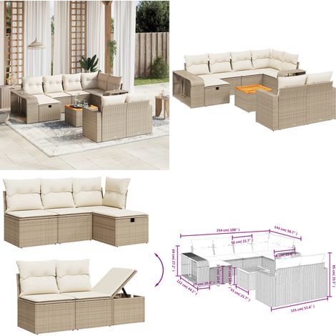 Salon de jardin 11 pcs avec coussins beige résine tressée - Ensemble Salon De Jardin - Mobilier De Jardin - Canapé Extérieur - Set De Jardin - Chaise Lounge - Home & Living