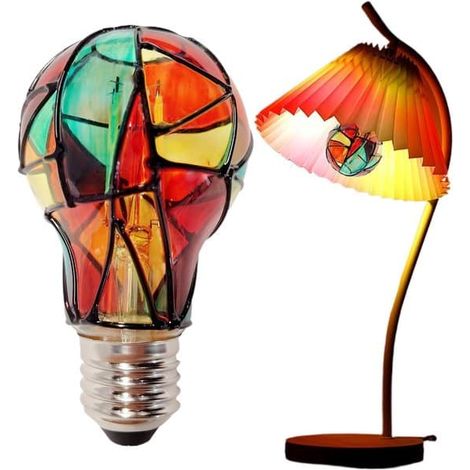Lampe mosaïque - LED colorée - Décoration festive - Motif peint à la main - Douille E27 - Multicolore (1/5)