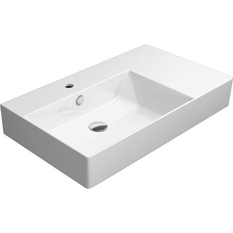 Lavabo en céramique KUBE X 80x47cm, étagère à droite, blanc ExtraGlaze (1/4)