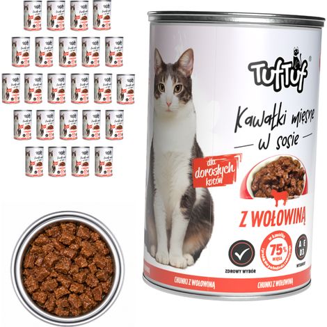 Pâtée pour chat TufTuf au bœuf, 24 boîtes de 415 g, morceaux en sauce (1/3)
