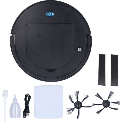Aspiradora robot Crezuo 3 en 1, barredora automática inteligente multifuncional con bajo nivel de ruido para uso doméstico, color negro.-Crezuo