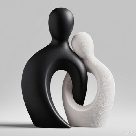 2PCS Statue, Céramique Noir Et Blanc, Texture Givrée, Décoration Intérieure, Salon Chambre Bureau (1/5)