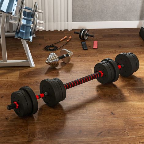 Set manubri 2 in 1 20 kg, convertibile in bilanciere, impugnatura antiscivolo, plastica nera, Ø20 x 4 cm (1/5)