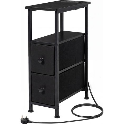 Levede Bedside Table Narrow Side Table with LED Charging Station Storage Black (1/5)