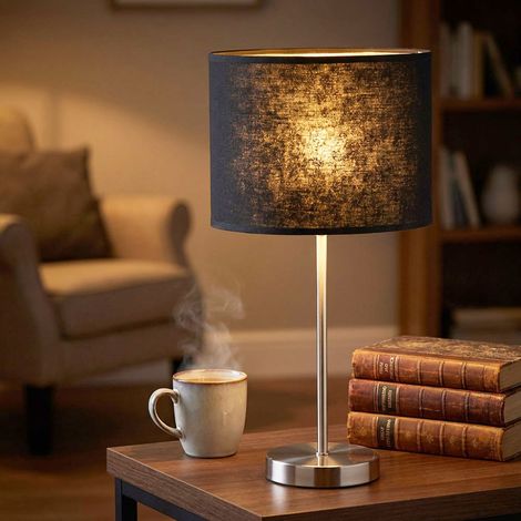 Tisch Lese Lampe Schlafzimmer Beistell Leuchte Schalter Strahler Textil Schirm schwarz