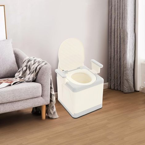 Tragbare Toilette Bedside Kommode Toilette mit Deckel, Tragbarer Toiletten-Nachtkommodenstuhl mit Griffen, 150kg Belastbar, 39cm Sitzhöhe, für Bade-, Schlafzimmer, Camping (Grau) (1/5)