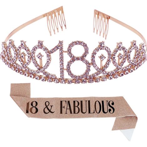 Set aus 2-teiligem Geburtstagsparty-Kronen-Schärpen-Druck-Etikette-Gürtel-Dekorationsanzug-14.5X12.5cm-Rosy golden 2 (1/3)