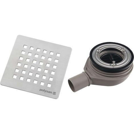 Polysan Flexia - Sifone per piatto doccia, diametro 90 mm, DN40, coperchio in acciaio inox 17731