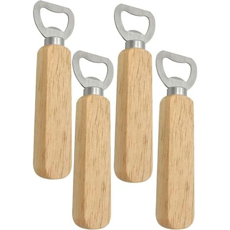 4 Stück Flaschenöffner mit Holzgriff, personalisierter Bierflaschenöffner, Flaschenöffner mit Holzgriff, als Geschenk für die Küche zu Hause oder die Bar (1/5)