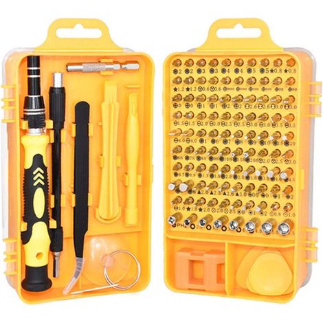 Jeu de tournevis 115 en 1, ordinateur de précision, téléphone intelligent, kit d'outils à main de réparation de montre, avec sac portable(Jaune),Ensemble De Tournevis (1/5)