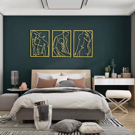 Lot de 3 Silhouette, Métal doré, Design minimaliste, Décoration murale, Salon Chambre (1/5)