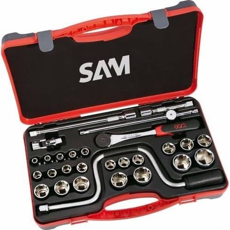Coffret 28 outils 1/2″ SAM Outillage – Réf. 75‑SH28 – Douilles 6 pans de 8 à 32 mm + douille bougie 21 mm