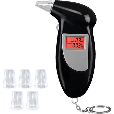Éthylotest numérique portable alcootest avec affichage LCD, alerte sonore, rétroéclairage LED rouge, porte-clés et 5 embouts pour contrôle rapide BAC (1/5)