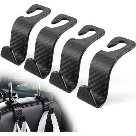 Set di 4 ganci per auto, poggiatesta universale a scomparsa per sedile, ideali per riporre spesa, vestiti, ombrelli, borse e bottiglie d'acqua - Nero (1/5)
