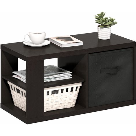 Table Basse, 3 Niveaux, Plateau de 3 cm d'épaisseur, Table d'appoint avec étagère Ouverte et bac de Rangement, pour Salon, Chambre, Bureau, chêne foncé (1/5)