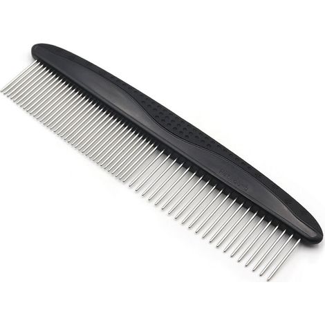 Peigne pour animaux de compagnie pour chiens, chats, lapins et autres animaux à poils longs et courts Dents larges et étroites en acier inoxydable(noir) (1/5)