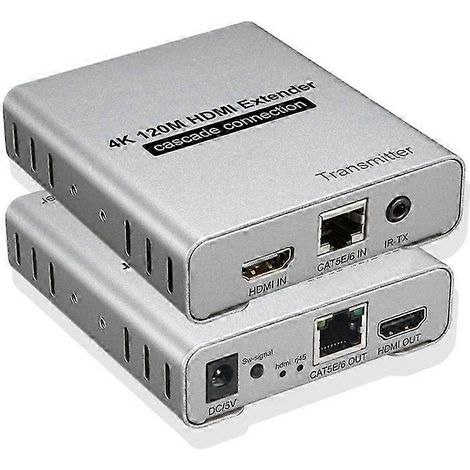 Extendeur HDMI 4K de 120 m compatible avec câble RJ45 Cat5e/6. Émetteur d'extension vidéo Ethernet prenant en charge la connexion en cascade. WHBYV (1/4)