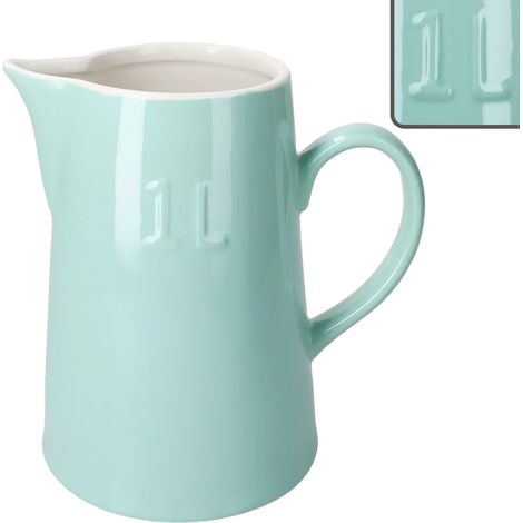 Carafe à lait en grès Emilia Mint 1L, vert crème, avec anse (1/5)