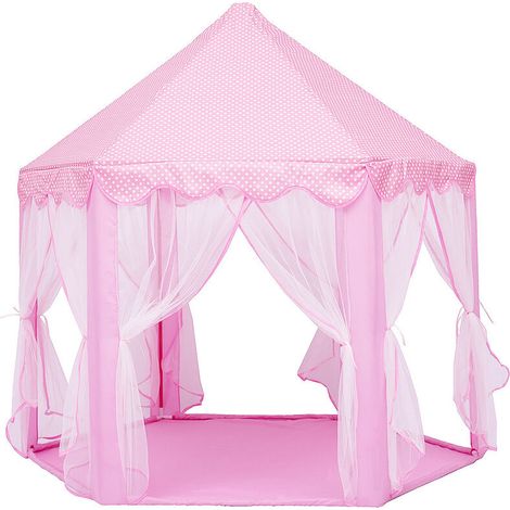 Tente de Jeu Enfant, Tente de Jeu, avec Filet, Tente Princesse Château de Intérieur & Extérieur, pour 3 Enfants Maximum, Φ140cm, Rose
