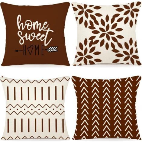 Lot de 4 Housse de Coussin Décoratif Canapé Taie d'oreiller Decoration Canapé Housses de Coussin en Lin d'extérieur Housse de Coussin Décoration pour Chambre, canapé, Chaise, Lit,Jardin 45x45CM (1/4)