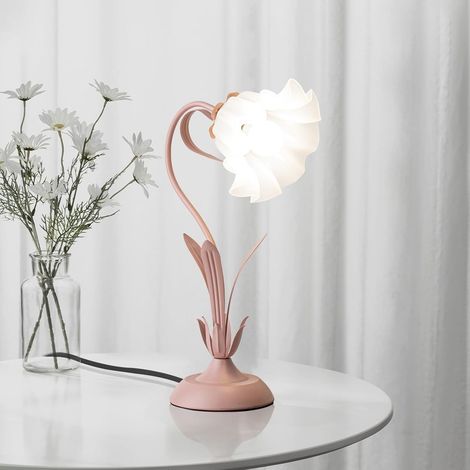 Lampe de chevet pour fille à intensité variable, col de cygne et abat-jour en acrylique à motif muguet, lampe de lecture rose (1/3)