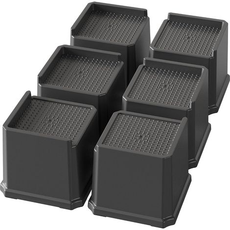 L-Shaped Bed Risers 12cm Pack of 6, Black For Sofa, Desk and Table, Raise 4 Inch, Up to 1500 lbs, Create Storage Space (1/5)