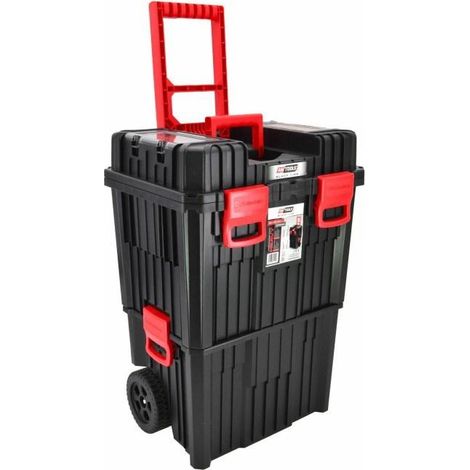 Awtools Cassetta degli attrezzi nera con grandi ruote robuste