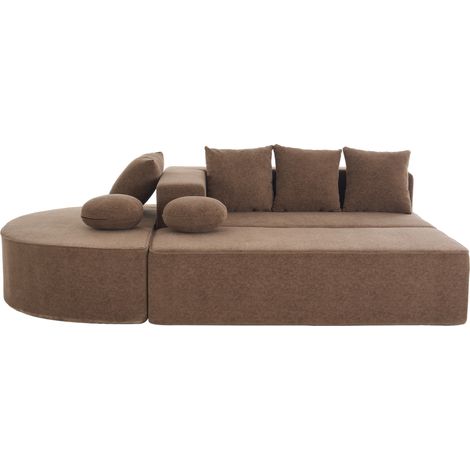 Canapé convertible modulable marron en tissu, sans montage, style nuage, 3 colis, avec coussins, assise confortable pour salon, chambre et bureau compact CHICFURN (1/5)