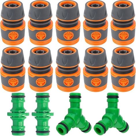 Ensemble de raccords Tuyau 10 pièces, raccord Gardena 1/2 Pouce et raccordeur avec 2 séparateurs en Y, Doubles Bouchons, pour Le d’Entretien - (1/4)