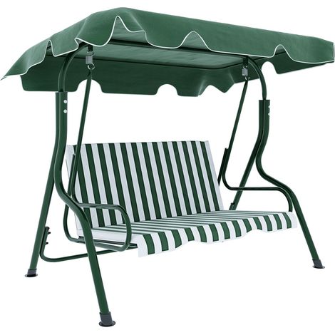 Dondolo 3 Posti Algarve Con Tettuccio Parasole Regolabile Cuscini Imbottiti Struttura Robusta In Acciaio Verniciato Da Giardino Esterno Balcone Terrazzo 170 x 110 x 153 cm Verde E Bianco
