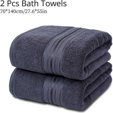 Lot de 2 serviettes de bain douces en pur coton, 400 g, très absorbantes, séchage rapide, grande taille (27,6 x 55 pouces), motif rayé, disponibles en plusieurs couleurs, adaptées à la maison, à l'hôt (1/5)