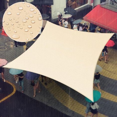 Voile d'ombrage carrée beige imperméable Amgo 14' x 14', protection UPF50+, 95 % de blocage des UV, résistante à l'eau, pour jardin, terrasse ou abri voiture (dimensions sur mesure disponibles) (1/5)
