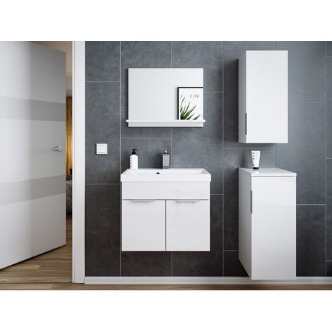 Badmöbel-Set Slimline Vega 4tlg Spiegel und Midischränke weiss hgl/weiss matt (1/5)