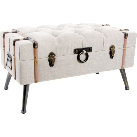 Banc élégant en lin beige pour une entrée raffinée - Lin beige chic et accastillage noir (1/4)