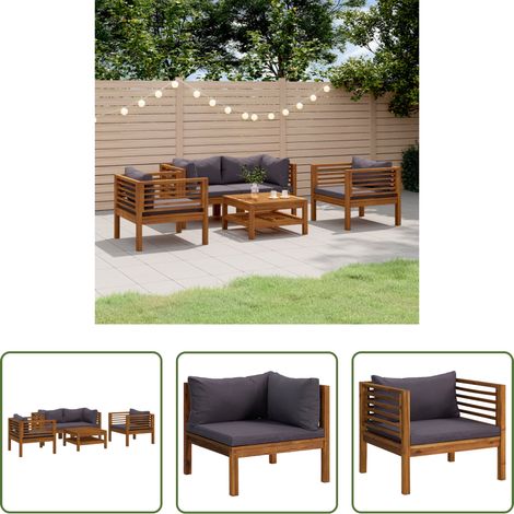 vidaXL Fauteuil extérieur -  Salon de jardin 5 pcs avec coussin Bois d'acacia solide (1/5)